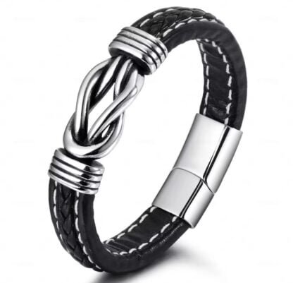 Pulsera Infinito en Cuero y Acero Inoxidable
