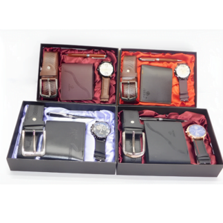 Combo Billetera Reloj Análogo Cinturón y Bolígrafo para Hombre