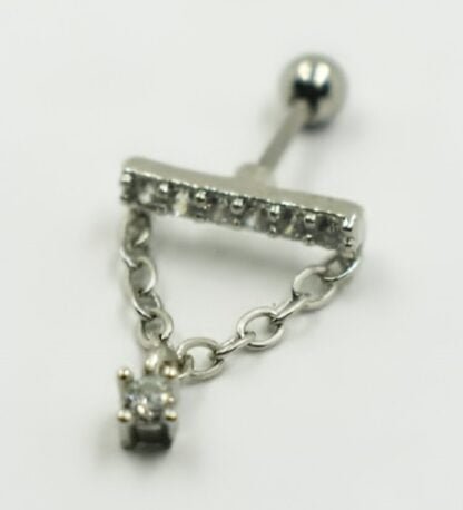 Piercing Plateado Cadena con Cristal Rodio