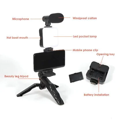 Kit para Videos- Tripode+Microfono+Reflector Luz Led - Imagen 3